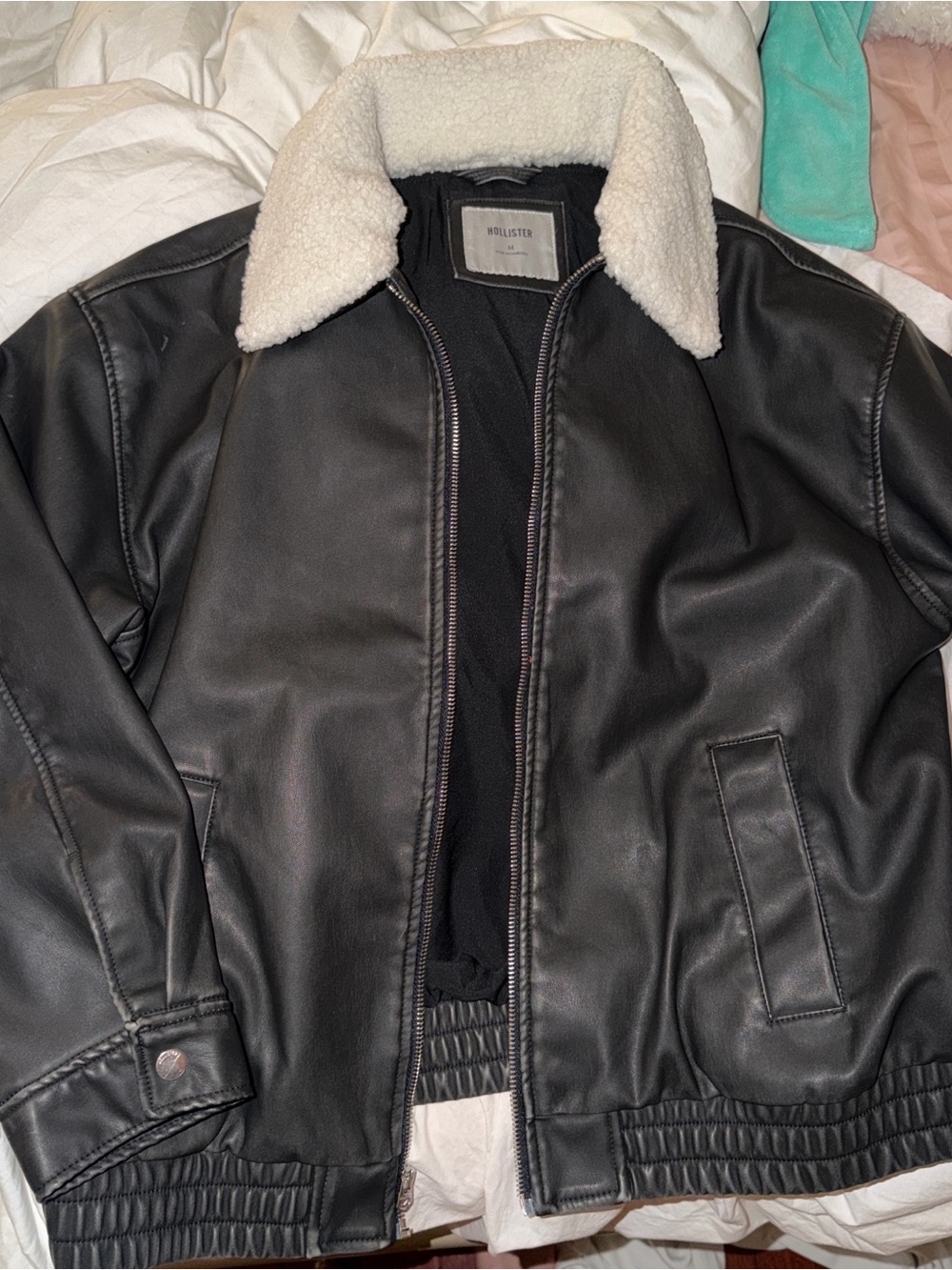 Hollister  Black Faux Leather Sherpa Collar Jacket